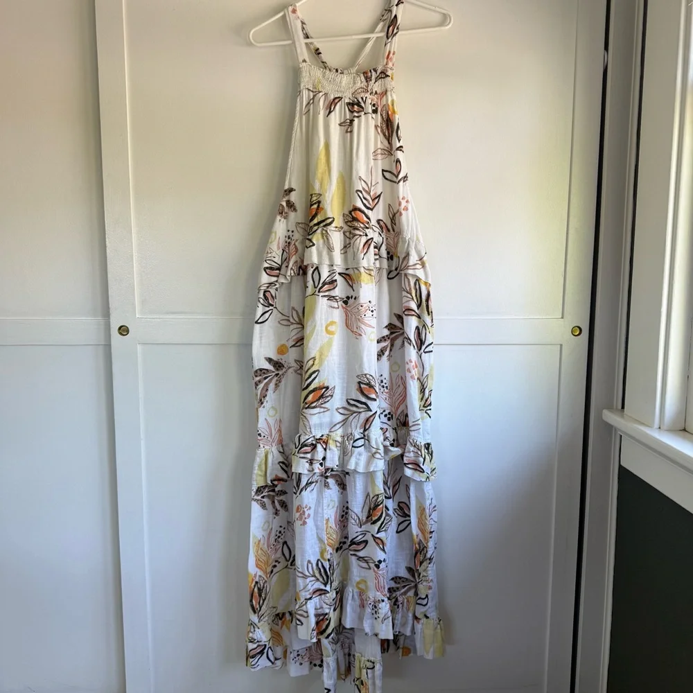 Free People Anita Printed Maxi Dress Ivory Floral Ruffle Tiered Boho Size Small - Picture 3 of 10